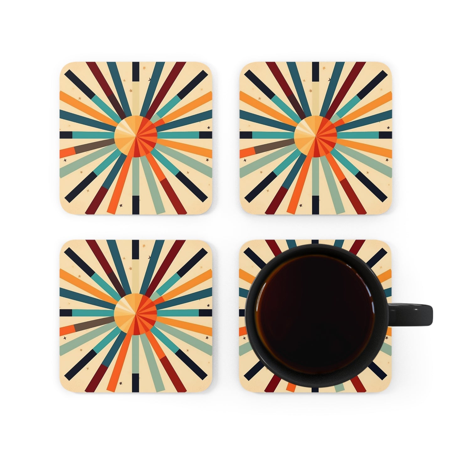 Artistic Abstractions: Starburst Corkwood Coaster Set for Modern Abstract Art Lovers