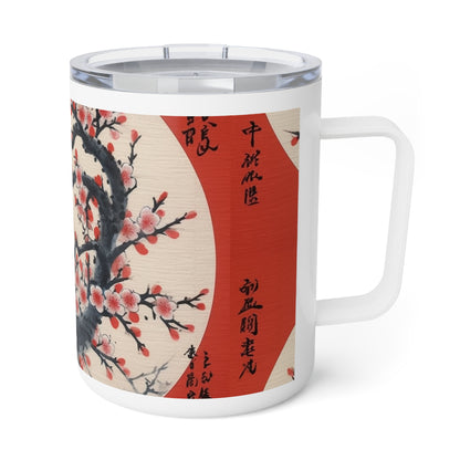 Cherry Blossom Elegance: Flower Drawings on Insulated Coffee Mug for Art Enthusiasts