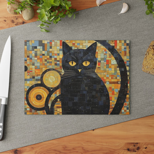 Gustav Klimt Cat Glass Cutting Board: Embrace Feline Beauty and Artistic Splendor