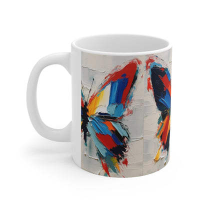 Abstract Butterfly Art on Ceramic Mug: A Contemporary Twist to Classic Symbolism