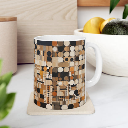 Earthy Grid Ceramic Mug: Graphic Black and White with Earthy Palette