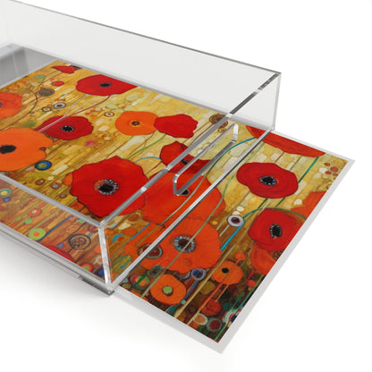 Floral Symphony: Acrylic Serving Tray showcasing Gustav Klimt's Poppies in Art Nouveau