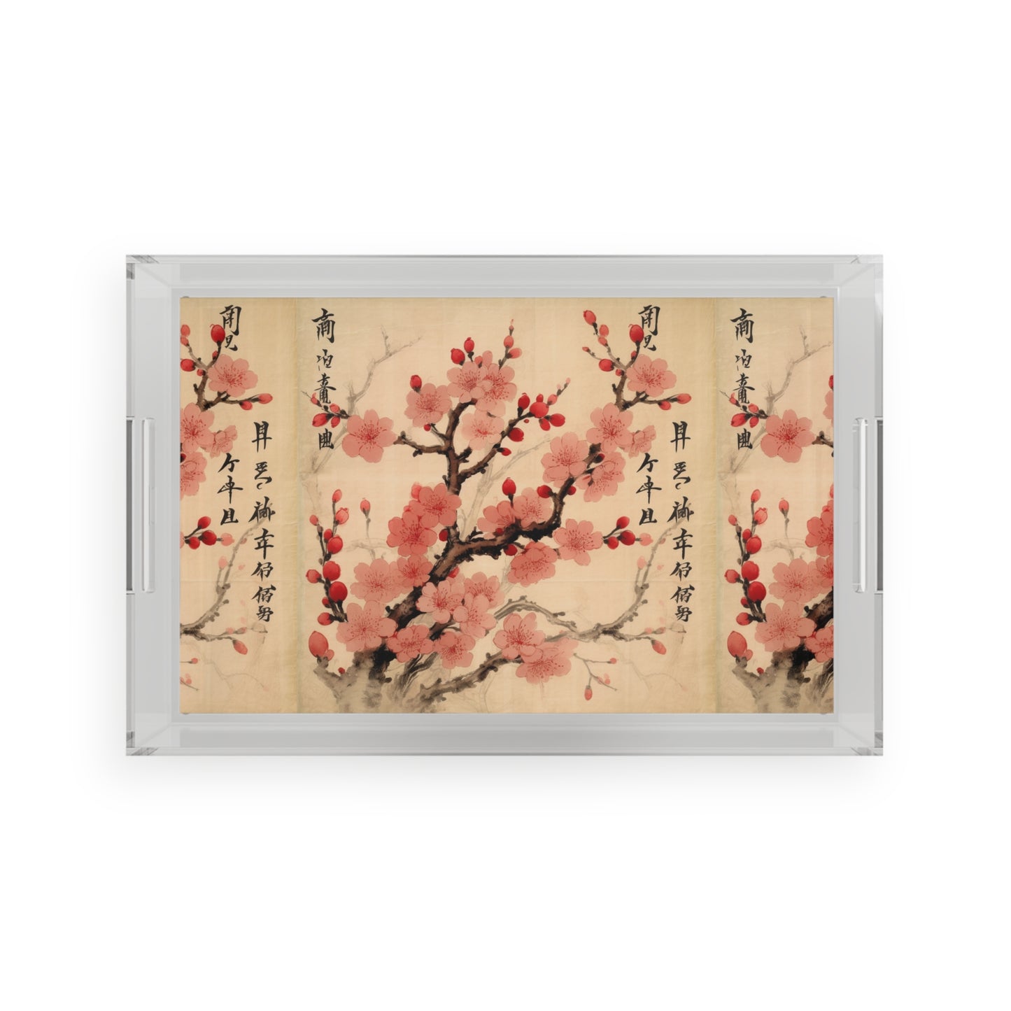 Floral Fusion: Acrylic Serving Tray Merging Cherry Blossom Beauty and Artistic Flower Drawings