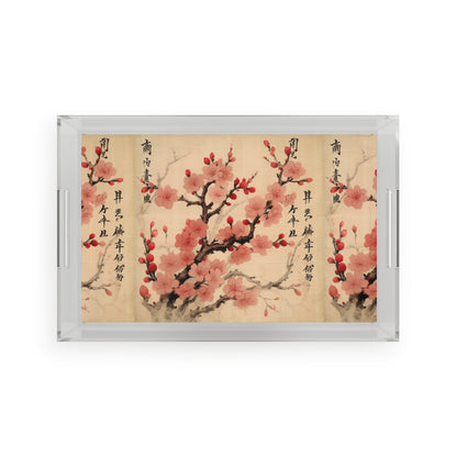 Floral Fusion: Acrylic Serving Tray Merging Cherry Blossom Beauty and Artistic Flower Drawings