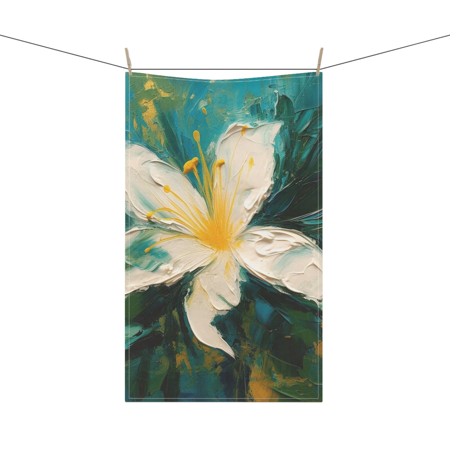 Floral Symphony: Kitchen Towel featuring an Abstract Oil Painting of Jasmine