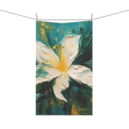 Floral Symphony: Kitchen Towel featuring an Abstract Oil Painting of Jasmine