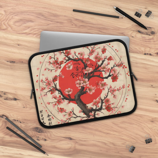Nature's Brushstrokes: Laptop Sleeve Featuring Captivating Cherry Blossom Drawings