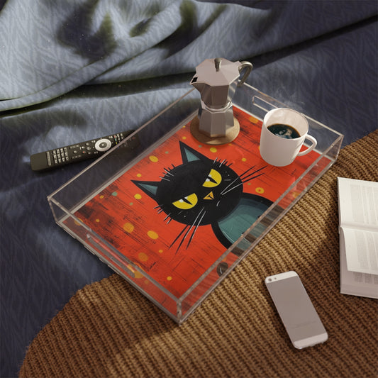 Fashionably Retro Feline: Midcentury Modern Acrylic Serving Tray with a Vintage Cat-Inspired Flair