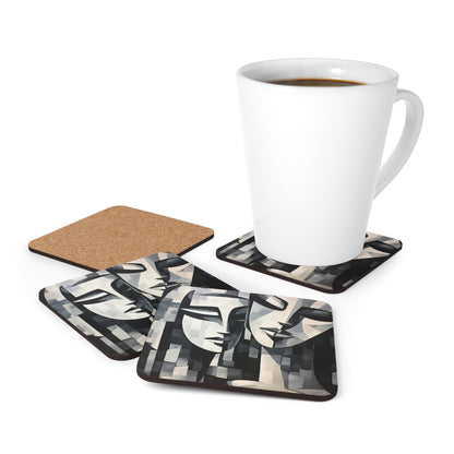 Abstract Oil Paint Corkwood Coaster Set: Cubist Artistry in a Portable Masterpiece