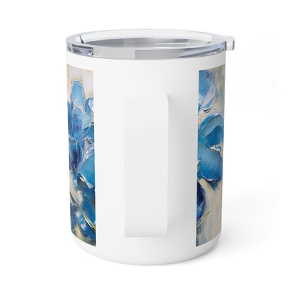 Embrace Artistic Expression with Blue Orchid Abstract Painting Insulated Coffee Mug