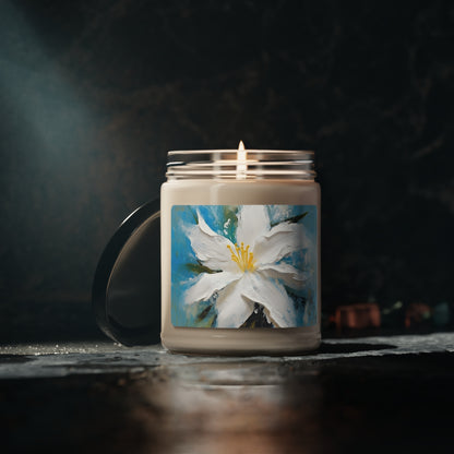 Ethereal Elegance: Scented Soy Candle featuring an Abstract Oil Painting of Jasmine