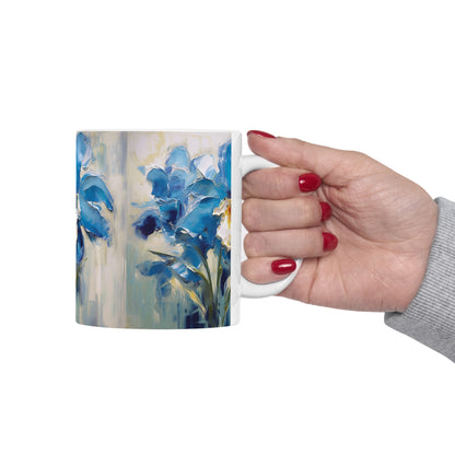 Embrace Artistic Expression with Blue Orchid Abstract Painting Ceramic Mug