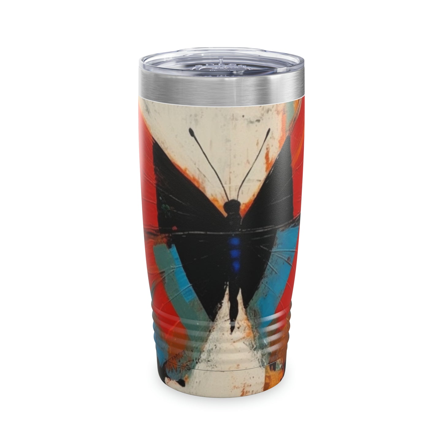 Bauhaus-Inspired Butterfly Symphony: Tumbler with Vibrant Colors and Intricate Details