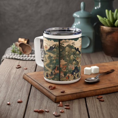 Japanese Tapestry Insulated Coffee Mug: Fusion of Art and Functionality