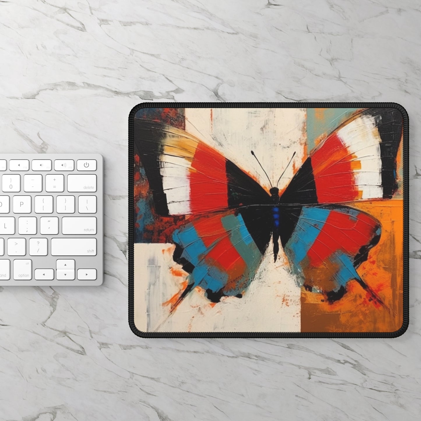 Bauhaus-Inspired Butterfly Symphony: Gaming Mouse Pad with Vibrant Colors and Intricate Details