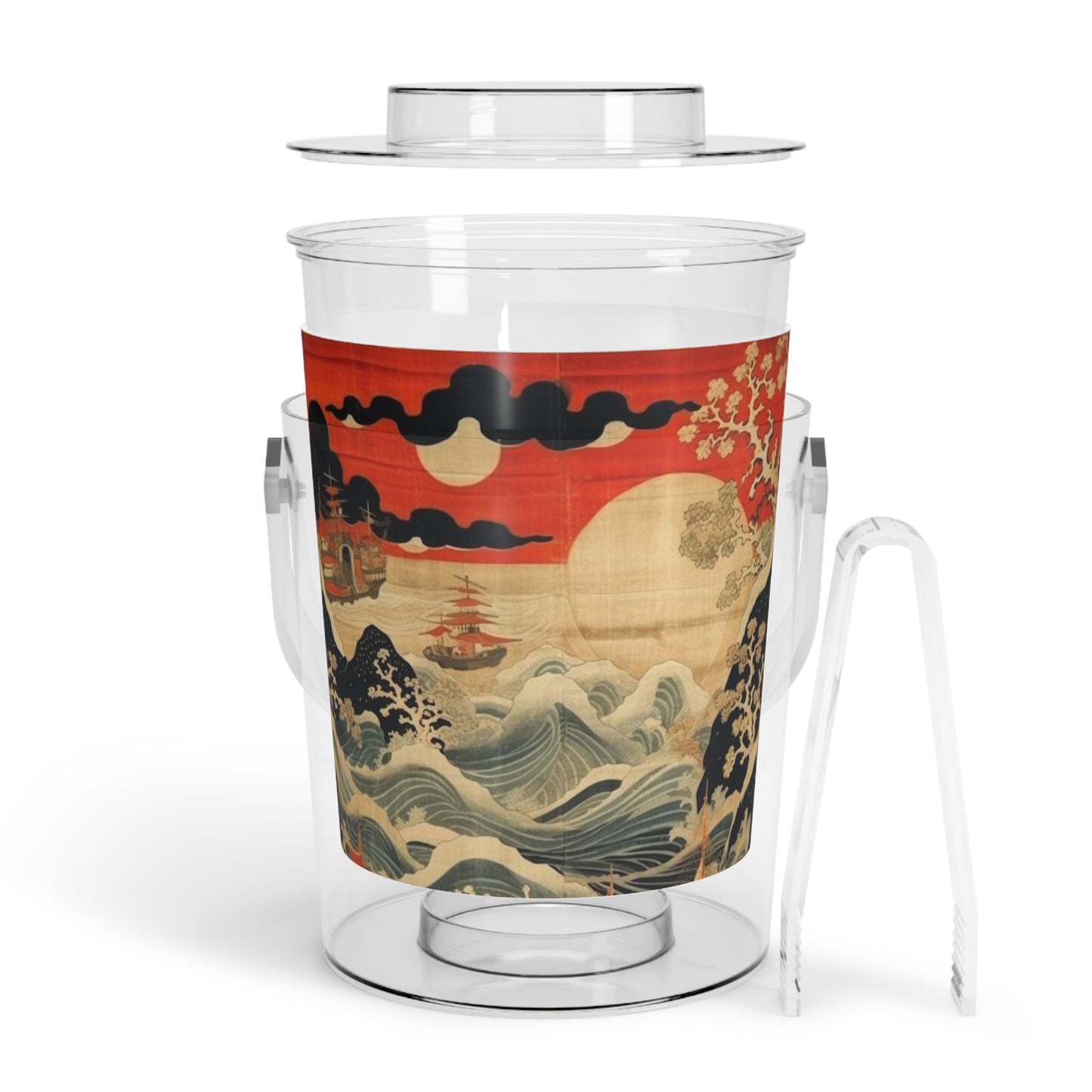 Artistic Fusion - Where Japanese Tapestry Meets the Perfect Ice Bucket with Tongs