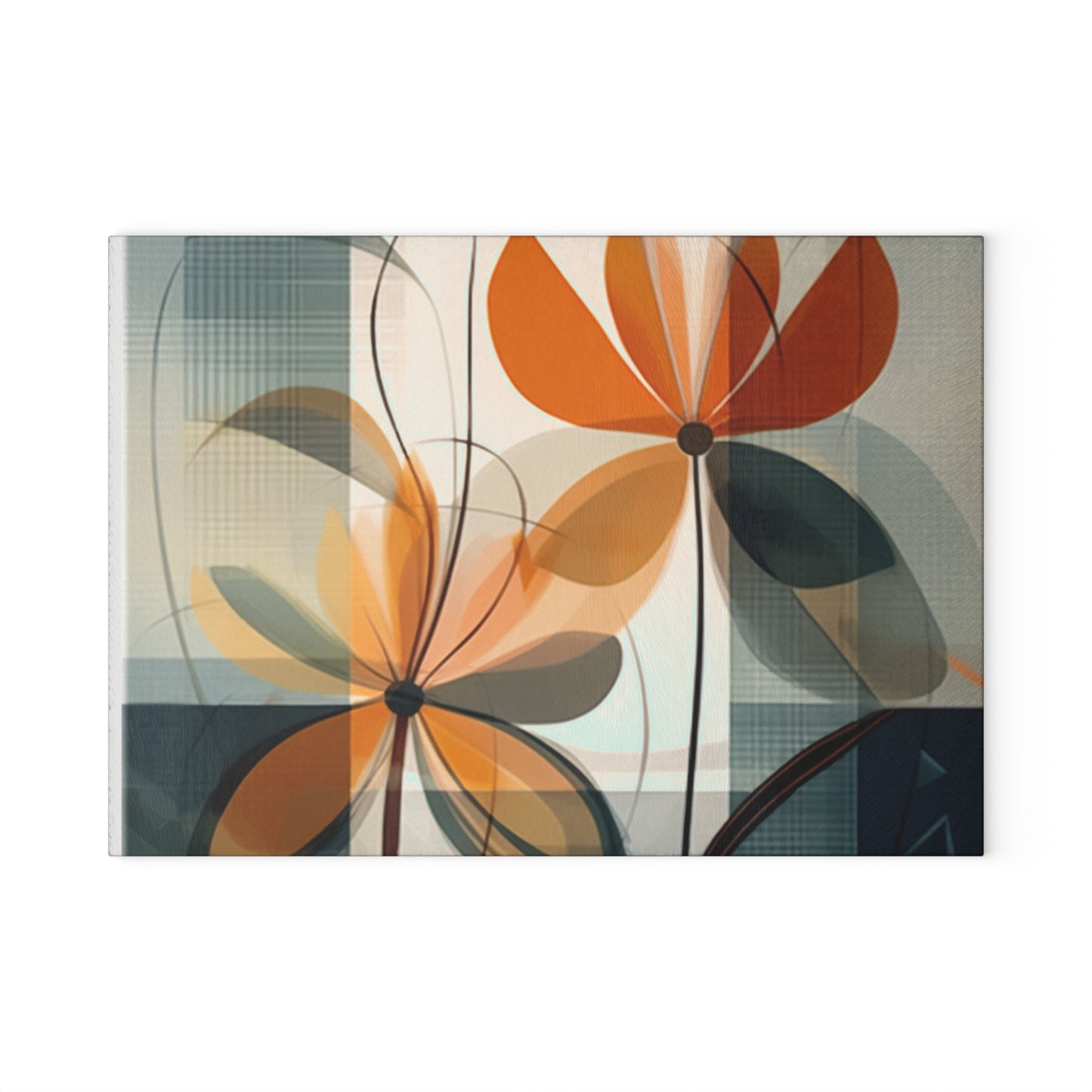 Botanical Chic: Flower Drawings and Minimalist Glass Cutting Board Design with Midcentury Flair