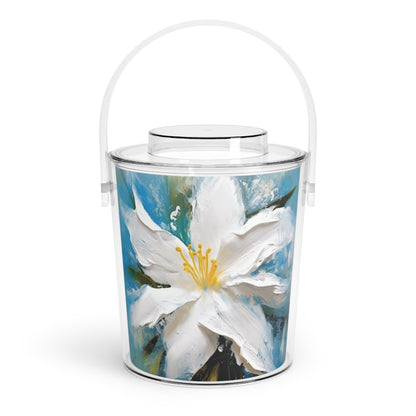 Ethereal Elegance: Ice Bucket with Tongs featuring an Abstract Oil Painting of Jasmine