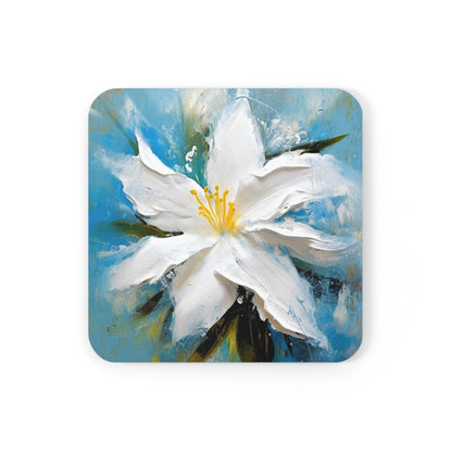 Ethereal Elegance: Corkwood Coaster Set featuring an Abstract Oil Painting of Jasmine