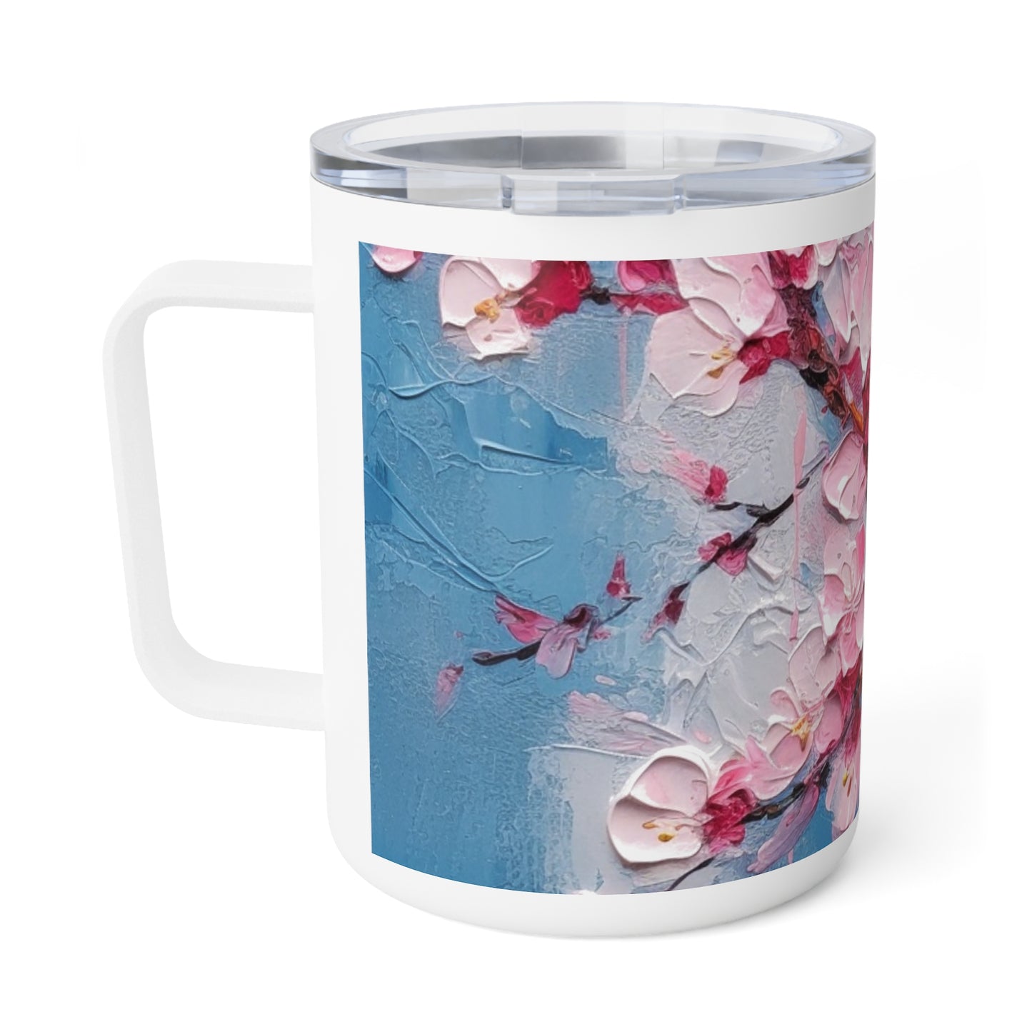 Insulated Coffee Mug with Abstract Cherry Blossom Drawing: Embrace the Serenity