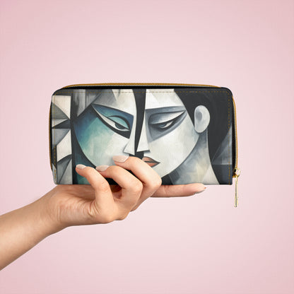 Zipper Wallet with Cubist Art: Finesse and Abstract Flair