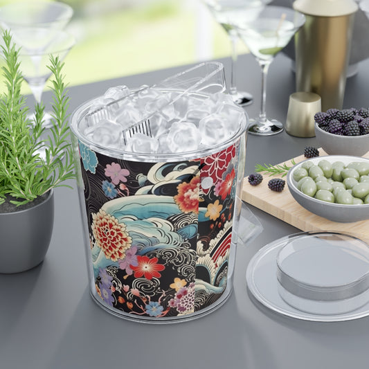 Authentic Japanese Kimono Ice Bucket with Tongs: Embrace Tradition