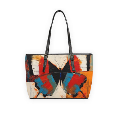 Bauhaus-Inspired Butterfly Symphony: PU Leather Shoulder Bag with Vibrant Colors and Intricate Details