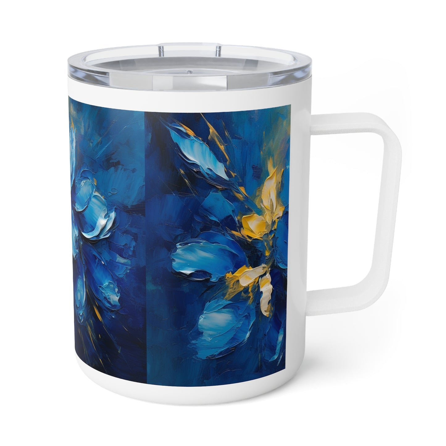 Abstract Wallpaper Insulated Coffee Mug: Immersive Floral Beauty with Blue Orchid Motif