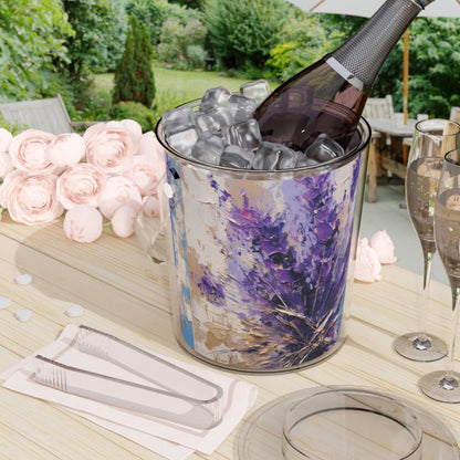 Vibrant Lavender Art on Ice Bucket with Tongs: A Floral Delight for Your Senses