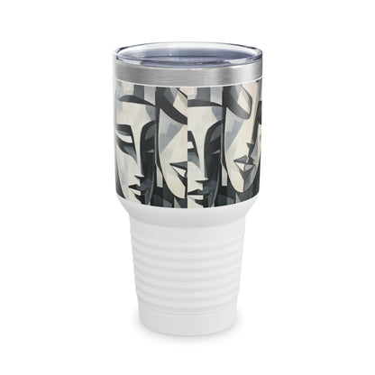 Abstract Masterpiece: Ringneck Tumbler Showcasing Cubist Artistry in Portable Form