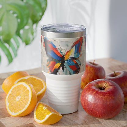 Abstract Art Lovers: Ringneck Tumbler with Bauhaus-Inspired Butterfly Delight