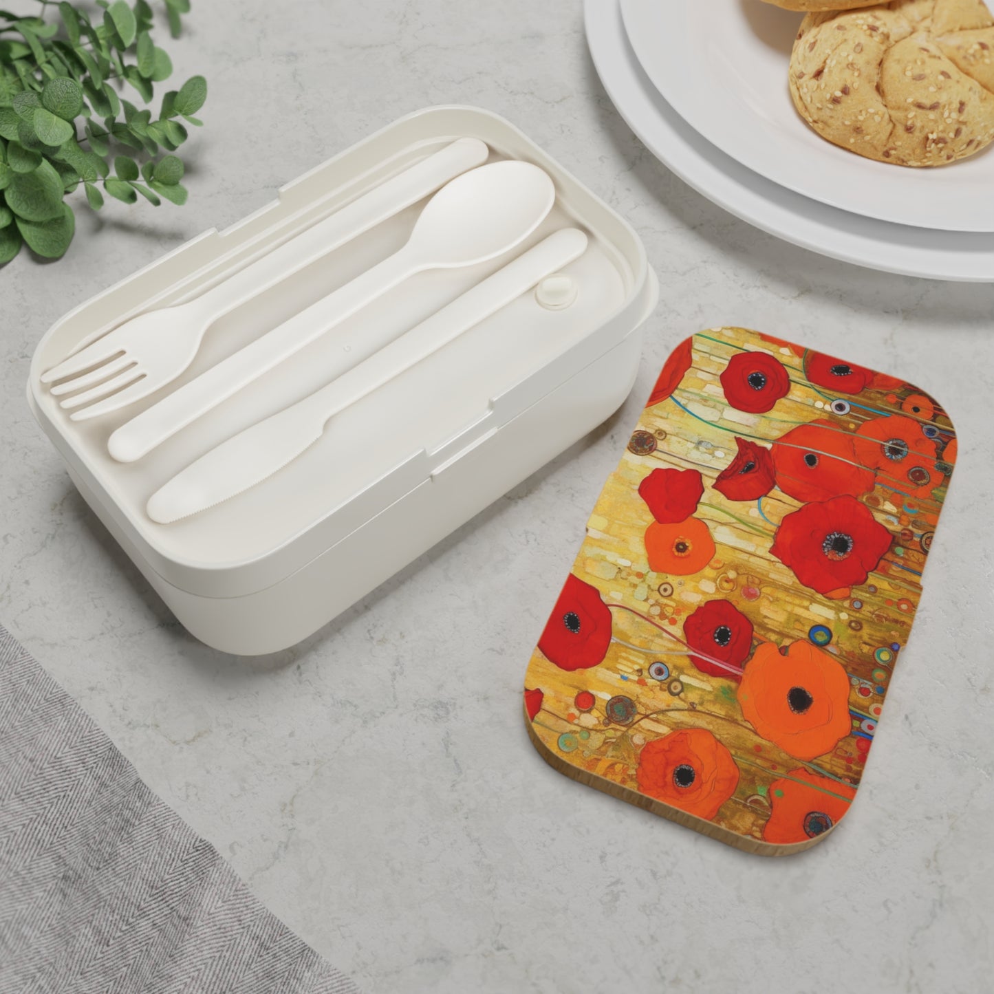 Floral Symphony: Bento Box showcasing Gustav Klimt's Poppies in Art Nouveau