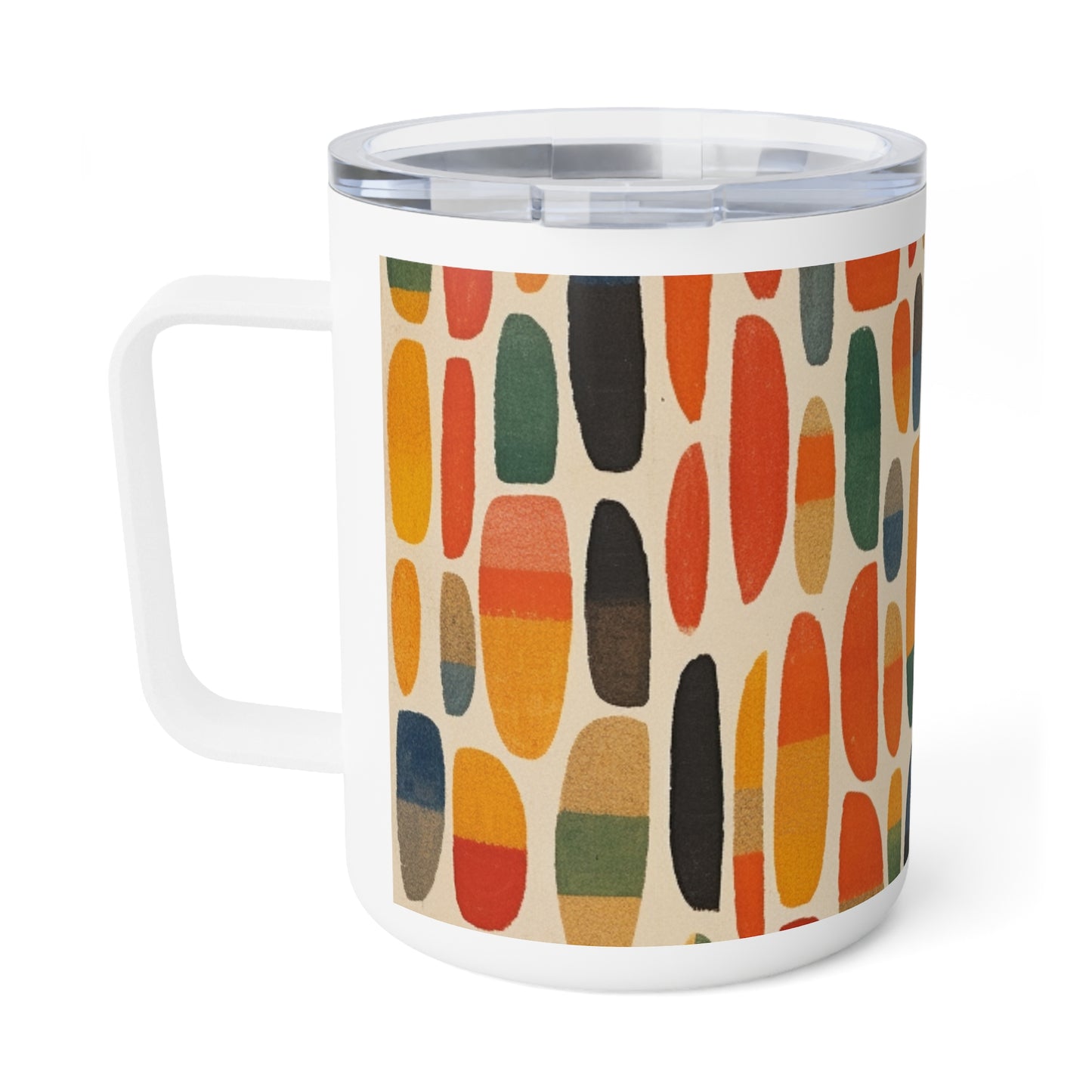 Translucent Elegance: Primary Abstraction Insulated Coffee Mug