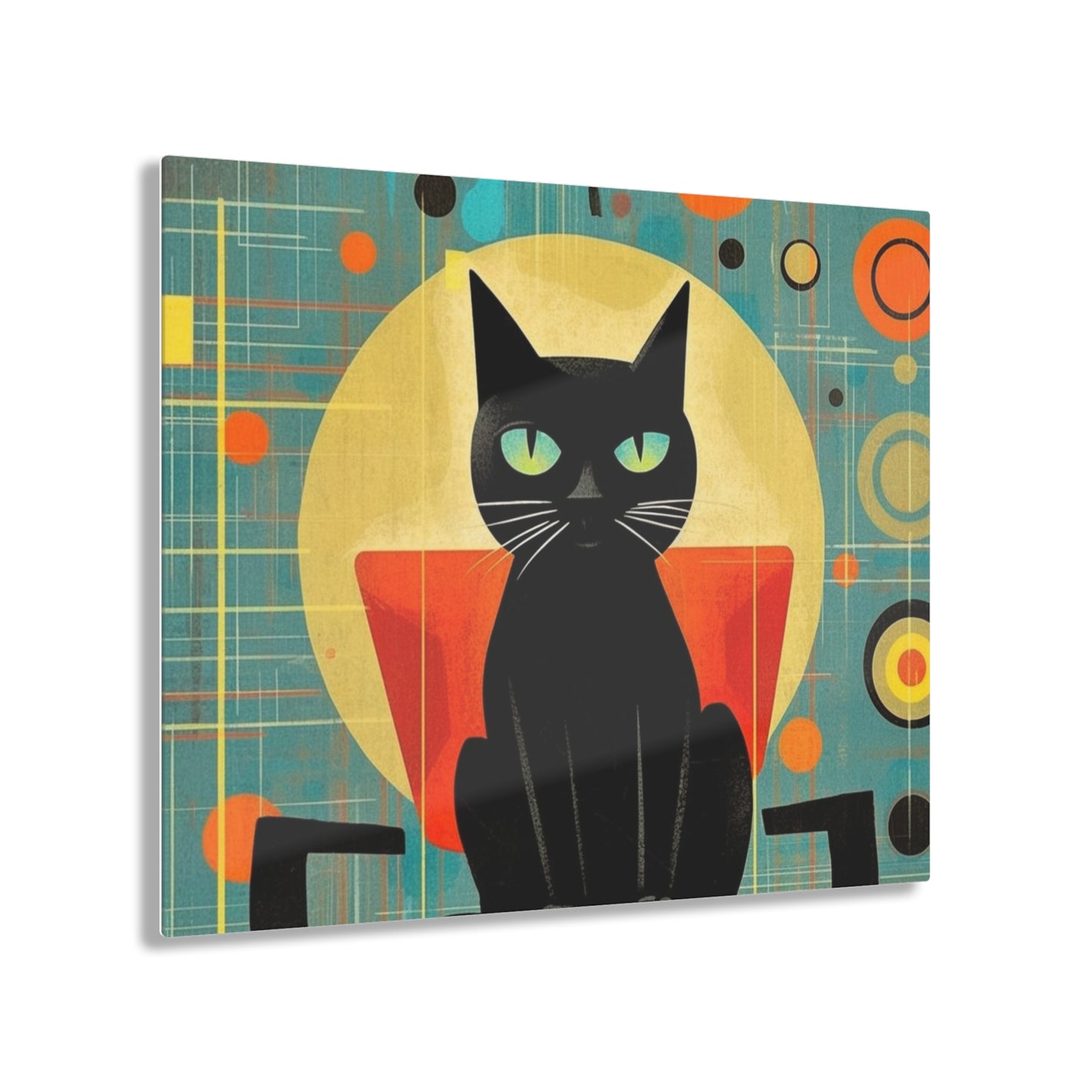 Abstract Cat Expressions: Modern Art-Inspired Midcentury Modern Acrylic Prints with Timeless Atomic Age Design