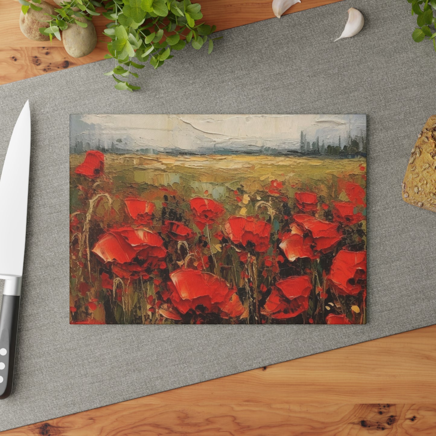 Abstract Poppy Fields: Glass Cutting Board