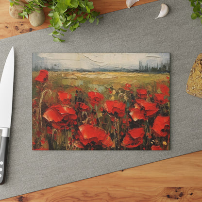 Abstract Poppy Fields: Glass Cutting Board