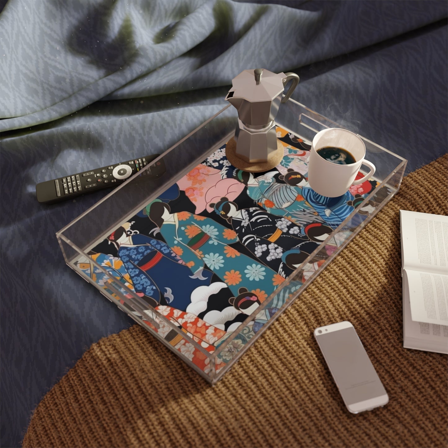 Kimono Dreams Acrylic Serving Tray: Experience Japanese Elegance