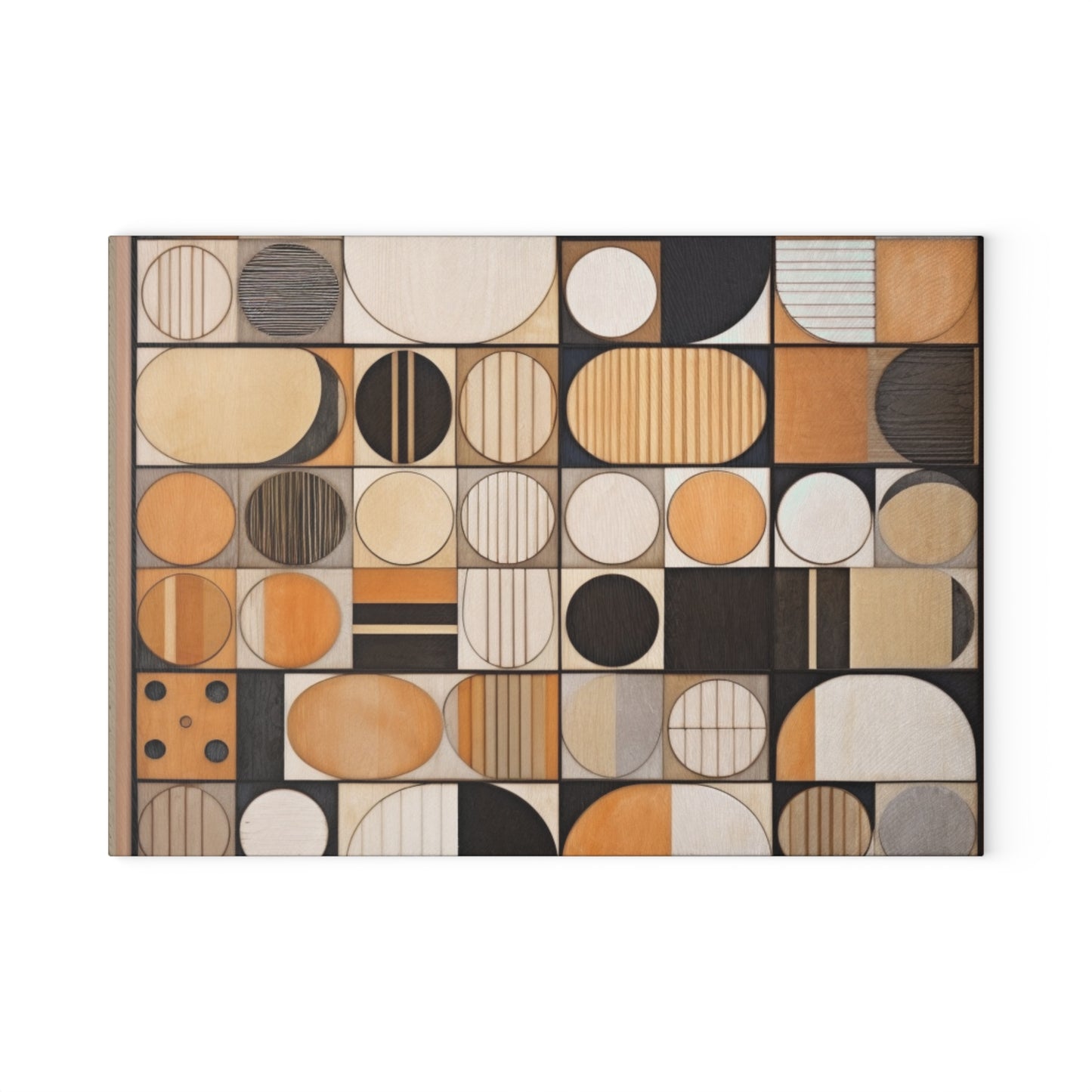 Organic Geometry: Glass Cutting Board with Earthy Palettes and Bold Block Prints