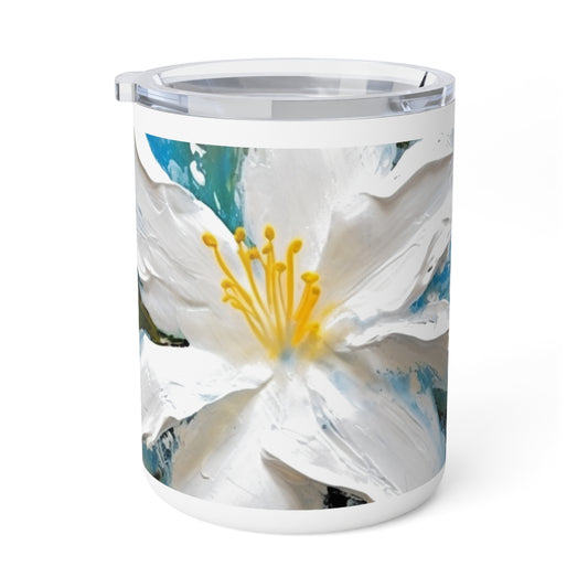 Ethereal Elegance: Insulated Coffee Mug featuring an Abstract Oil Painting of Jasmine