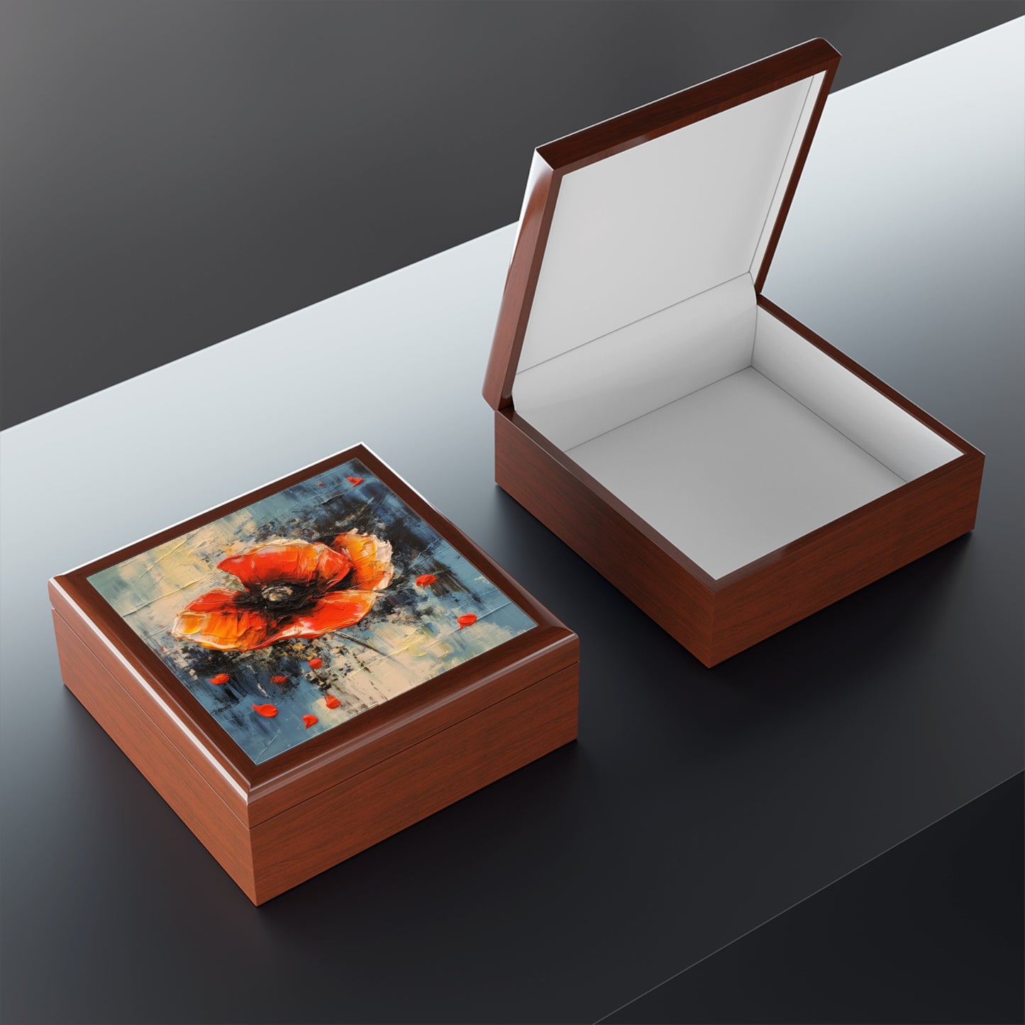 Poppy Elegance: Jewelry Box with Delicate Flower Drawings