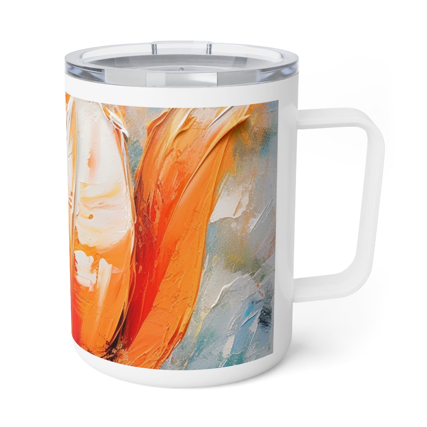 Insulated Coffee Mug with Vibrant Orange Tulip: Embrace the Beauty of Nature