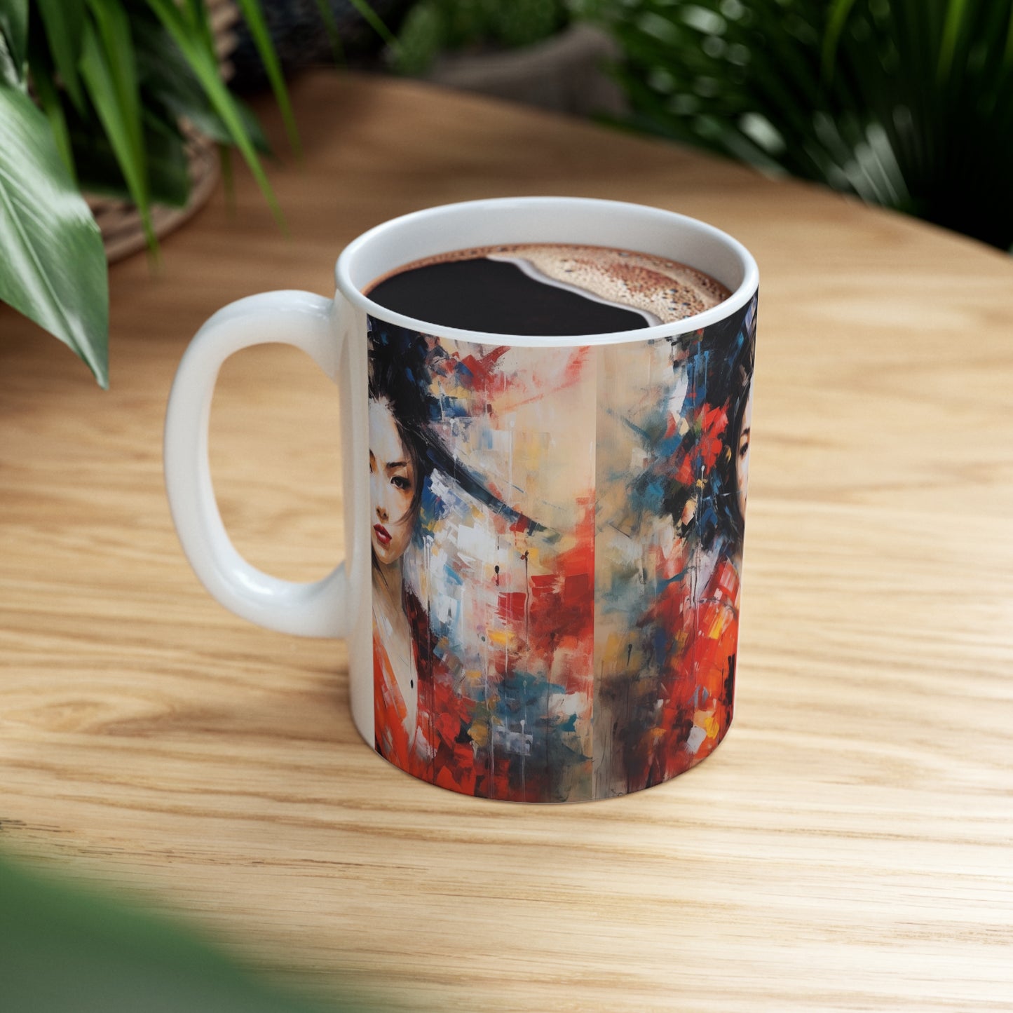 Embrace the Beauty: Geisha Painting Ceramic Mug for Abstract Art Lovers