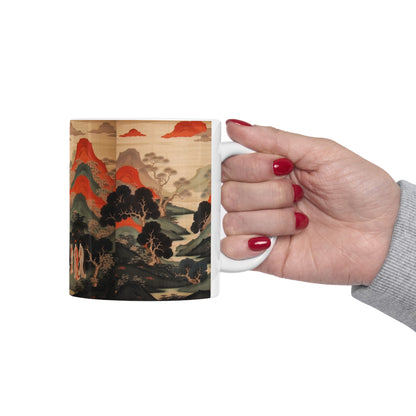 Ceramic Mug: Custom Japanese Tapestry - Infuse Your Coffee Break with Unique Artistic Expression