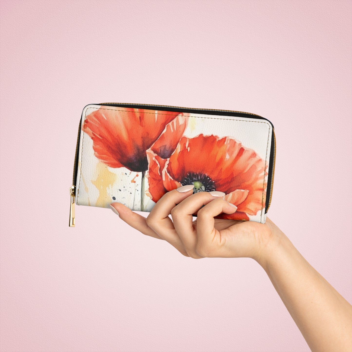 Whimsical Poppy Flower Watercolor Zipper Wallet: An Artistic Delight