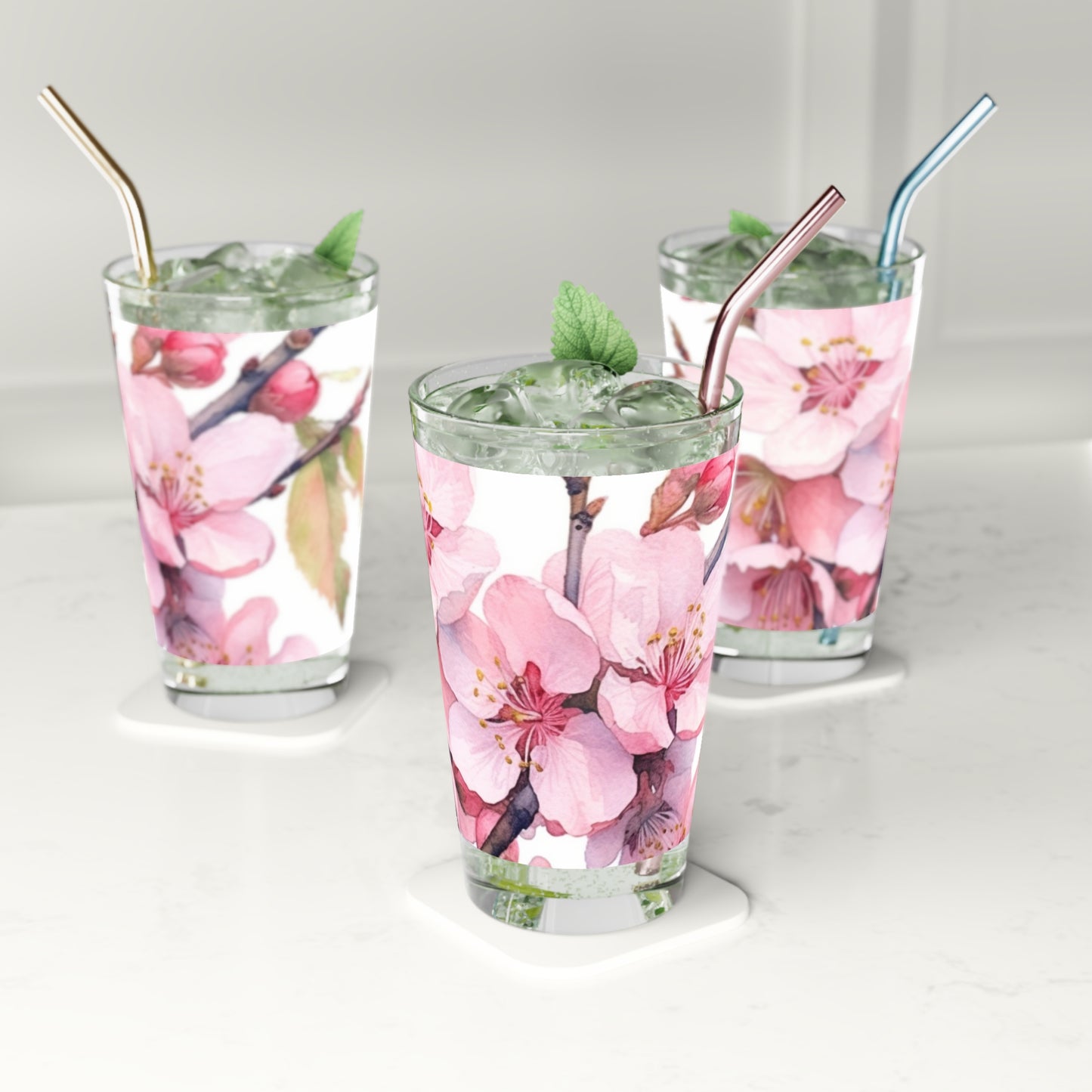 Whimsical Delight: Watercolor Cherry Blossom Tree Pint Glass