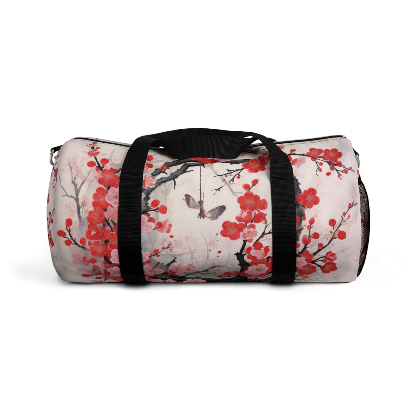 Cherry Blossom Delight: Duffel Bag Adorned with Intricate Flower Drawings and Artistry