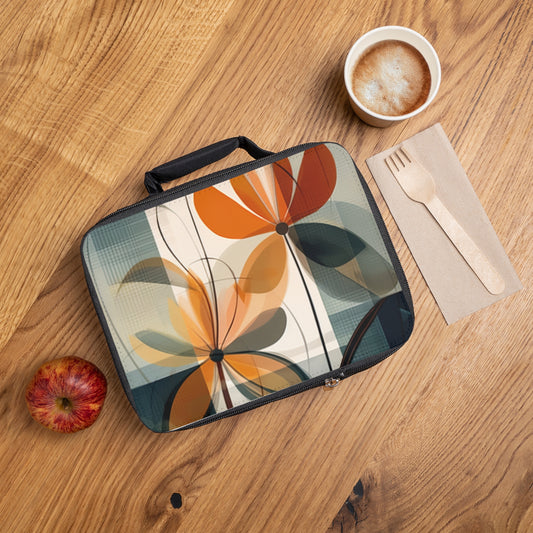 Botanical Chic: Flower Drawings and Minimalist Lunch Bag Design with Midcentury Flair