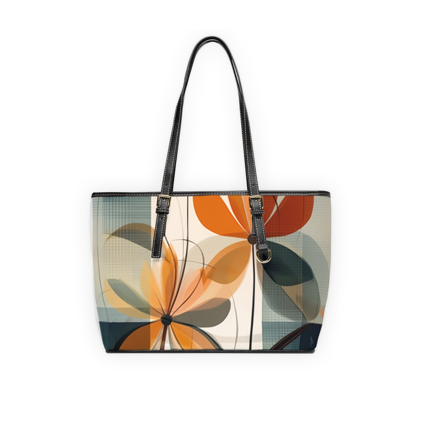 Botanical Chic: Flower Drawings and Minimalist PU Leather Shoulder Bag Design with Midcentury Flair