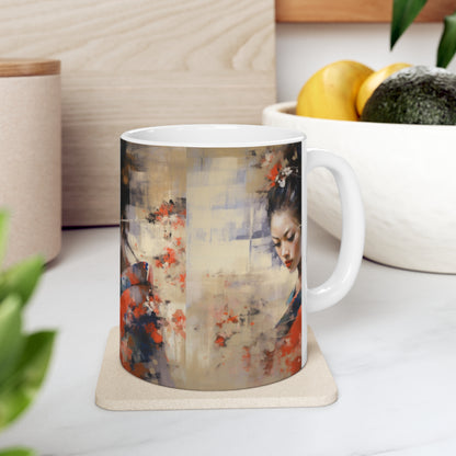 Unleash Your Creativity: Abstract Oil Painting Geisha Ceramic Mug