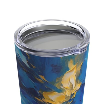 Abstract Wallpaper Tumbler: Immersive Floral Beauty with Blue Orchid Motif